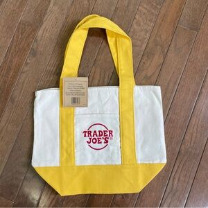 Trader Joe's Yellow and White Canvas Tote Bag